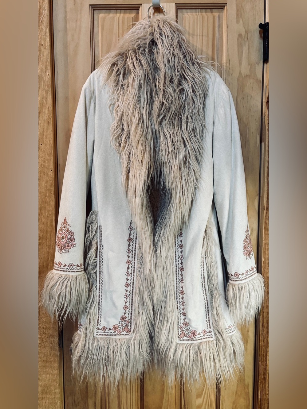 Spell & The Gypsy ‘Joplin’ Embroidered Penny Lane Faux Fur Trim Coat Sand Sable - Picture 3 of 10